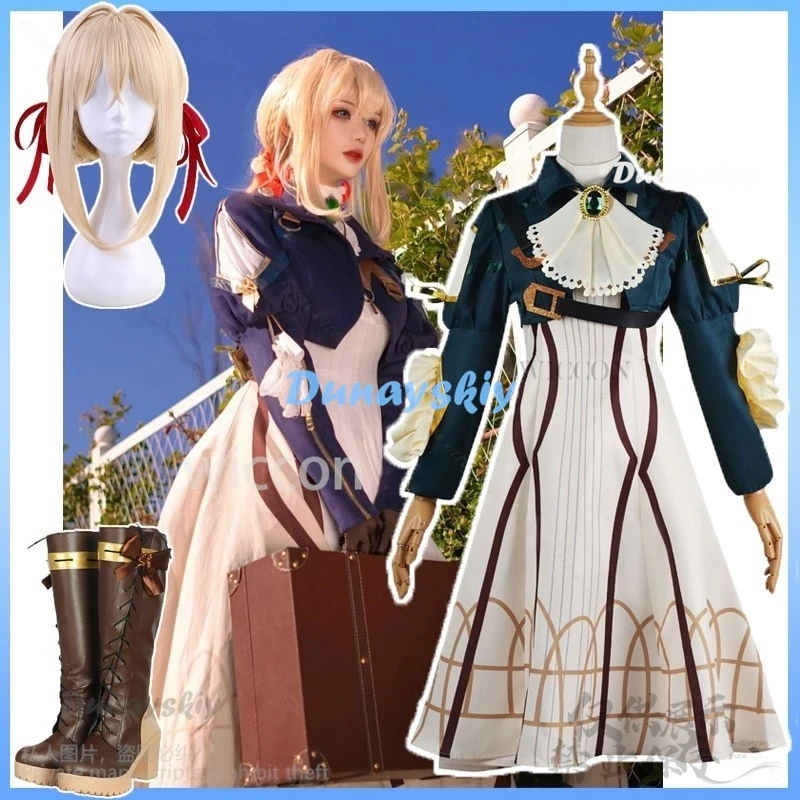 Anime Violet Garden Cosplay Violet Costume Retro Dress Lolita Cos Wigs Shoes Full Set For Woman Girls Halloween Xmas Customized