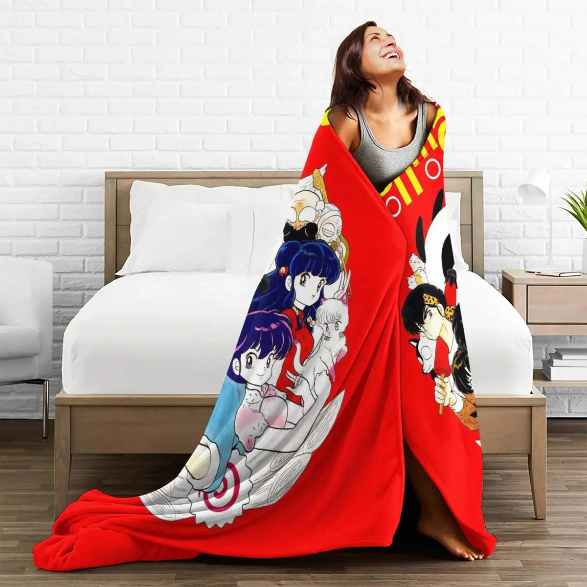 Ranma 12 Saotome Pig Girls Blanket Soft Warm Flannel Throw Blanket Plush for Bed Living room Picnic Travel Home Couch