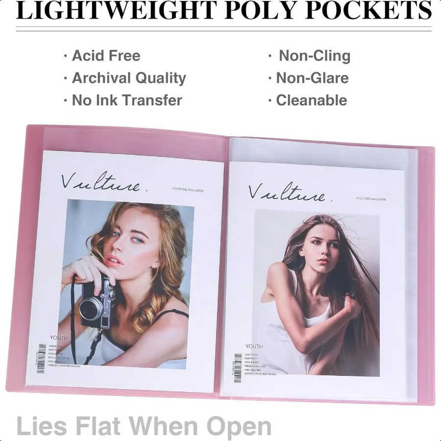 Raccoglitore con buste in plastica 8,5x11 Cartella portfolio artistico resistente da 20 tasche con protezioni trasparentiDisplay 40 pagine presenti