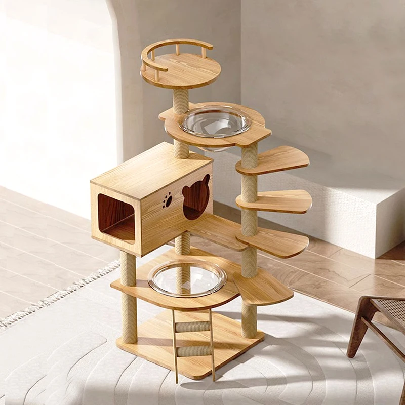 

Luxury Modern Eco-friendly Large Pet Trees Wood Climbing Scratcher Post Cats Condo Sisal Scratching Cat Tree House Tower Carton