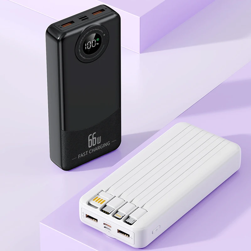 Imagem -05 - Banco de Potência Portátil com Grande Capacidade 20000mah 66w Carregamento Rápido Carregador com Cabos Bateria Externa Powerbank para Iphone Xiaomi