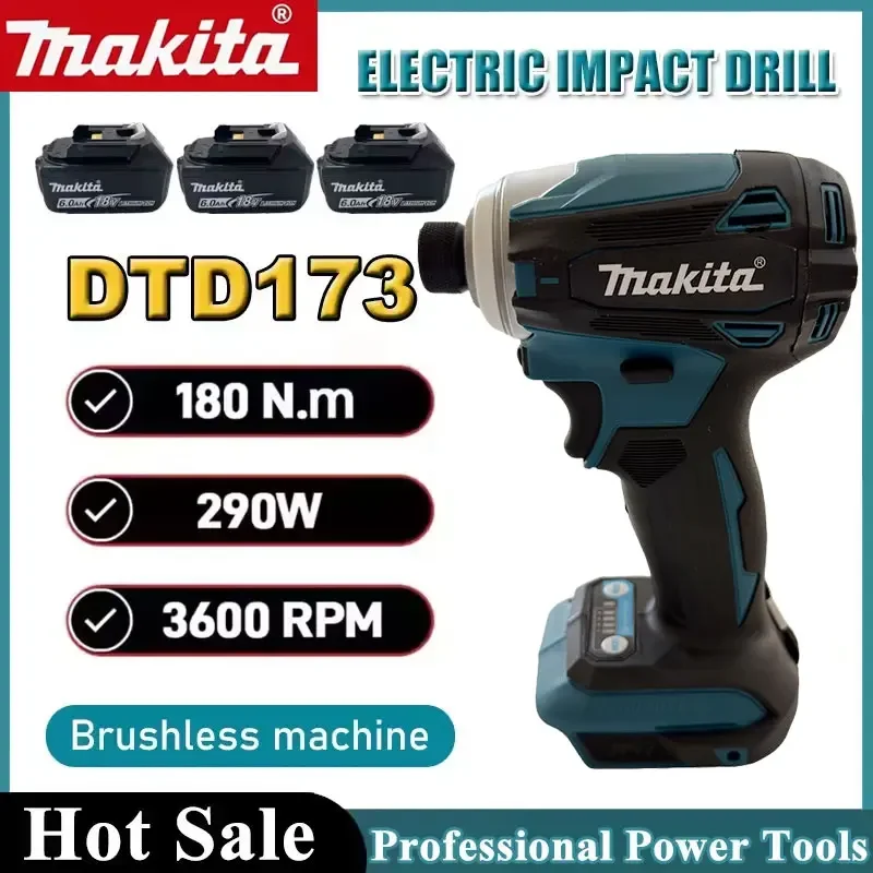 

Аккумуляторный ударный шуруповерт Makita DTD173 18В, 180Нм, с бесщеточным двигателем, электрическая дрель для дерева/болтов/Т-режима, беспроводная дрель, бытовой инструмент