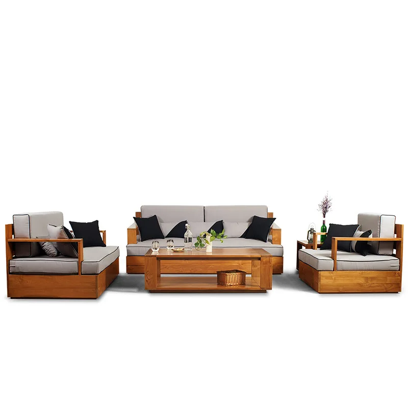 Outdoor furniture anti-sun balcony courtyard solid wood sofa combination