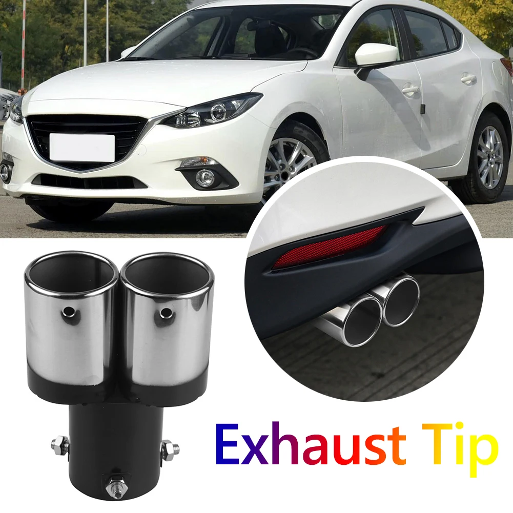 Dual Outlet Car Exhaust Tip Stainless Steel Sound Whistle Muffler Exhaust Pipe Universal Repairing Parts Auto Accessories