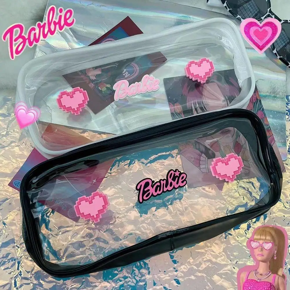 New Kawaii Barbie Transparent Pencil Bag Anime Fashion Students Large Capacity Pvc Stationery Case Pen Box Makeup Storage Pouch