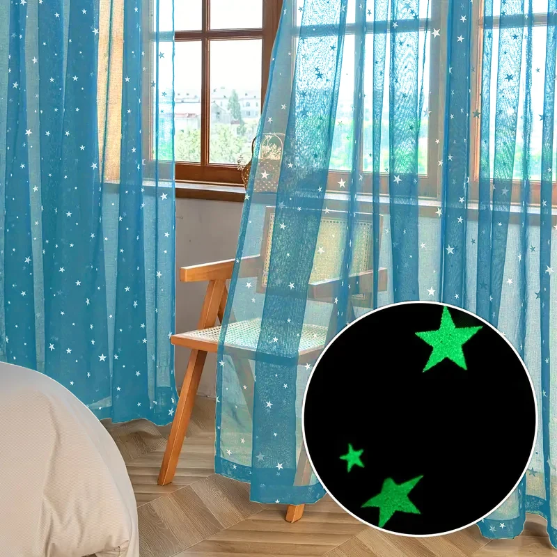 1PC Star Pattern Luminous Curtains Grommet Divider Window Curtain Sheer Curtain For Kids Bedroom Living Dining Room Glow in Dark