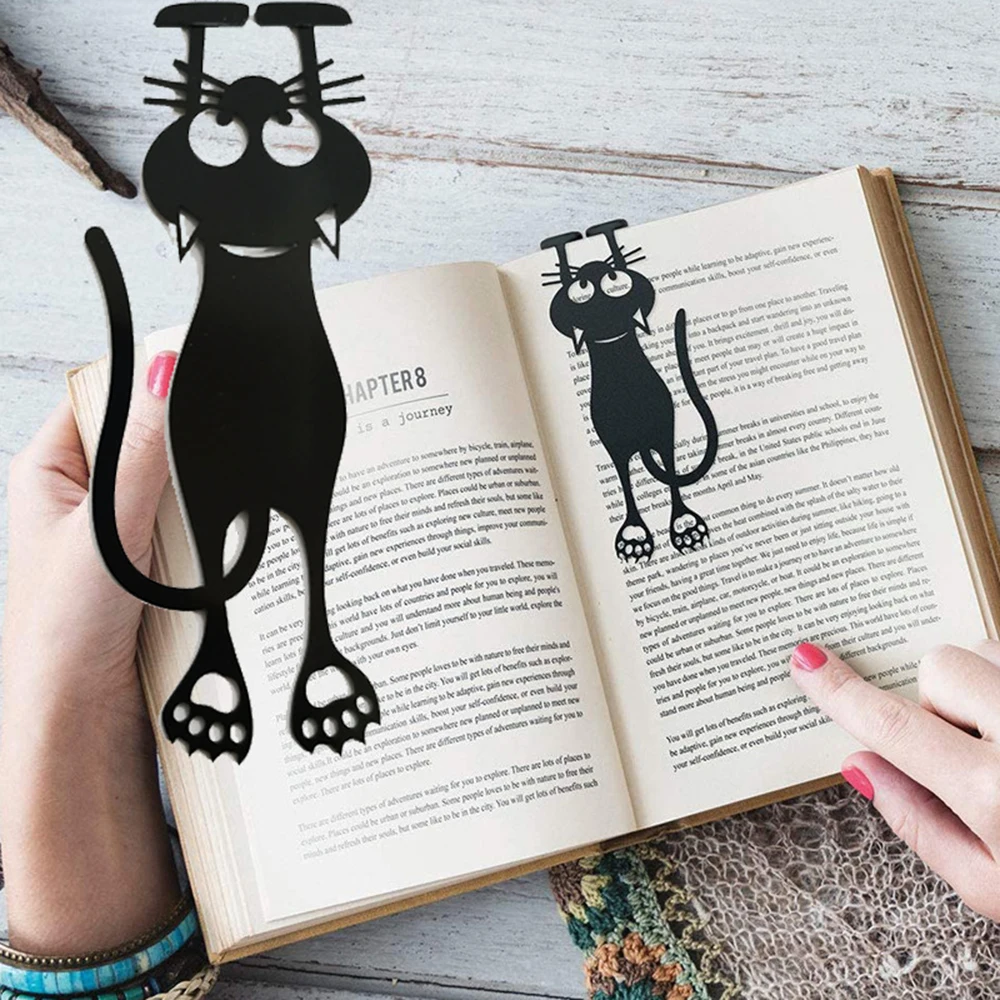 Student Gift Wacky Plastic Cartoon Pagination Mark 3D Stereo Bookmark Book Clip Plastic Animal Black Cat Book Mark Stationery