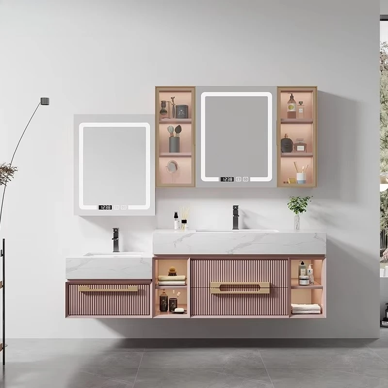 

Modern Design Special Colors Green Pink Orange Colored Bathroom Vanity with Sintered Stone Basin
