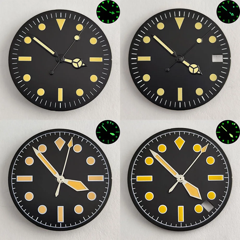 

28,5 мм циферблат, классический ретро циферблат NH35, стрелки NH35, подходят для NH36NH36, сменные аксессуары для ремонта часов с механизмом