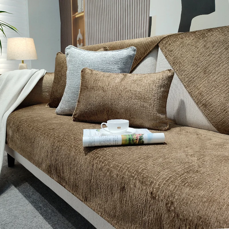 Light Luxury Chenille Sofa Cover for Living Room Solid Color Sofa Cushion L Shaped Sofa Cover Non-Slip Couch Armrest Backrest image 6
