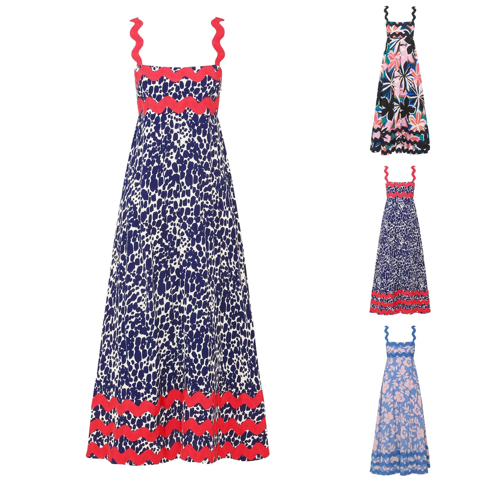 

Women's 2024 New Fashion Wave Halter Design Dress Summer Casual Vintage Floral Printed Dress Temperament A Line Long Dresses