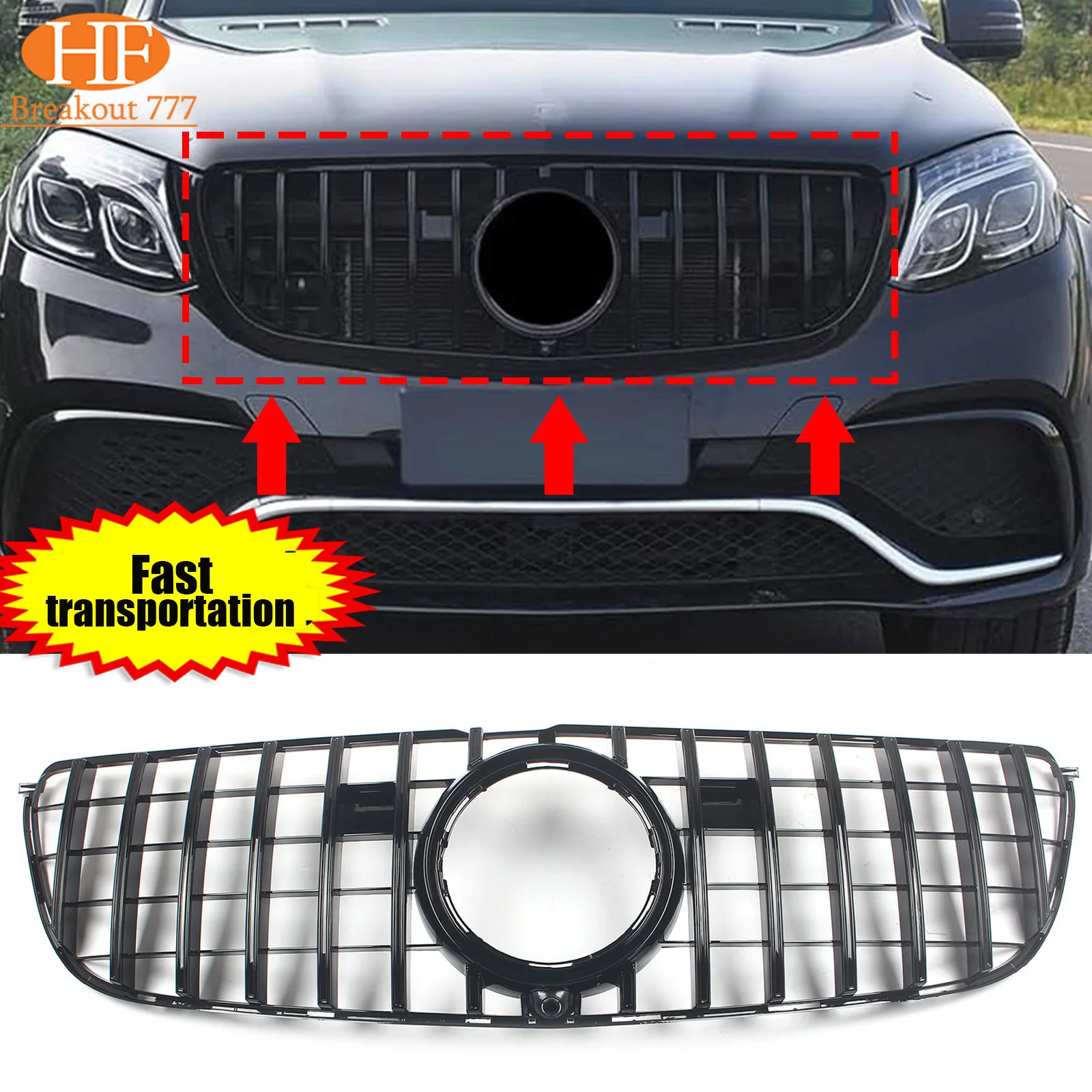 

Front Bumper Grille Hood Grill GT Style For Mercedes Benz GLS-Class X166 2016-2019