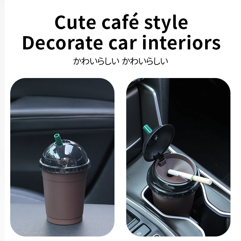 Car Ashtray With Lid Coffee Cup Shaped On-Board Ashtrays Portable Inner Liner High Flame Retardant For Cigars And Cigarettes