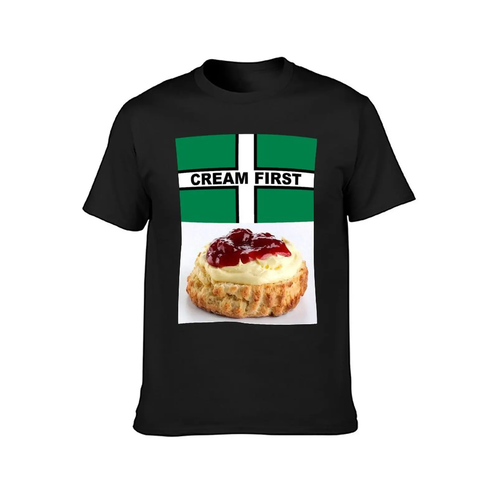 Cream First Scone with Devon Flag of Saint Petroc Statement T-Shirt, Mask, Poster, Sticker, Print, poster etc T-Shirt