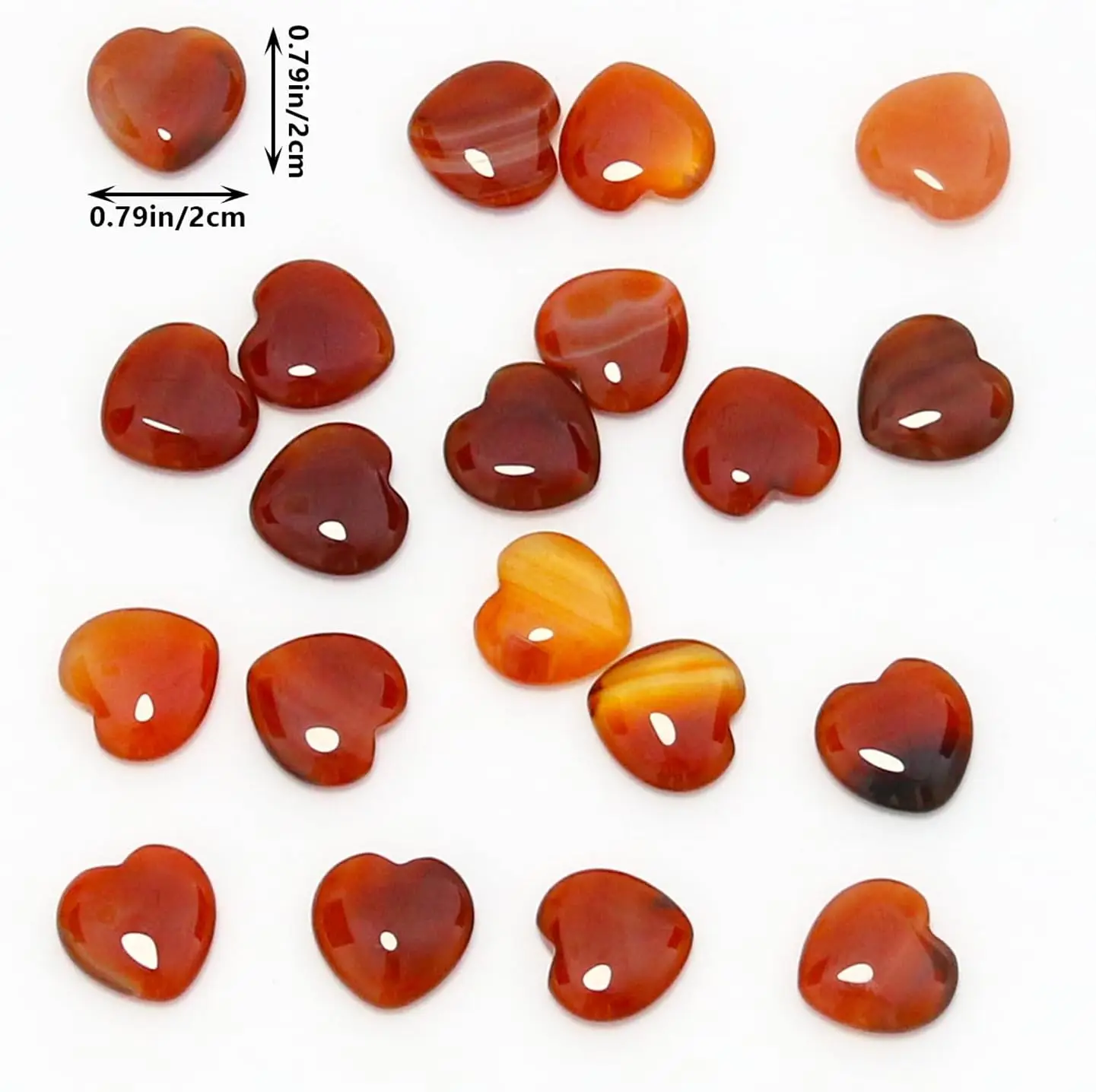 Tumbled polished natural carnelian heart crystal stones Suitable for healing stones Reiki therapy and decoration（20 Pcs)