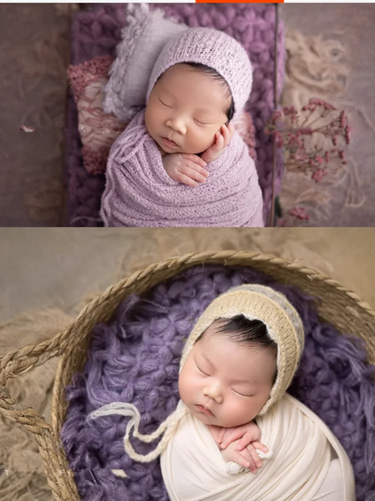 Newborn Photography Fotografie Blankets Props Wool Knitting Posing Square Backdrops Cushion Baby Photo Shooting Mats Accessories