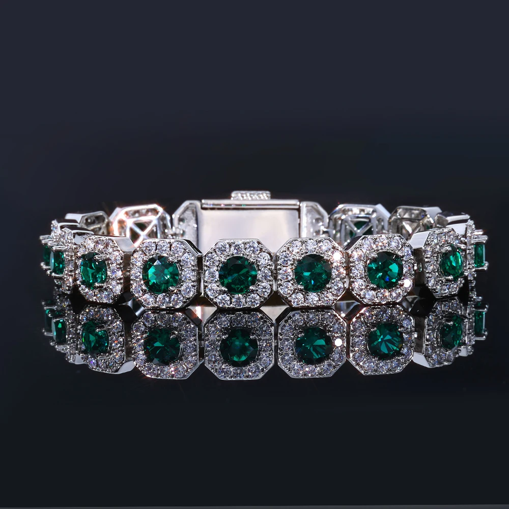 

ESKEEM Iced Out Emerald Crystal CZ Tennis Bracelets Geometric Vintage Sparkly Round Shape Imitation Diamond Bracelets for Women
