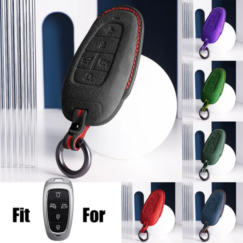 

A+ Suede Leather Car Key Fob Case Cover Holder For Hyundai Tucson Sonata Santa Fe