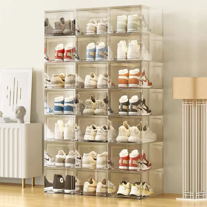 

6/12pcs Shoes Organizers Plastic Thickened Foldable Dustproof Storage Box Transparent Shoe Box Stackable Combined Shoe Cabinet