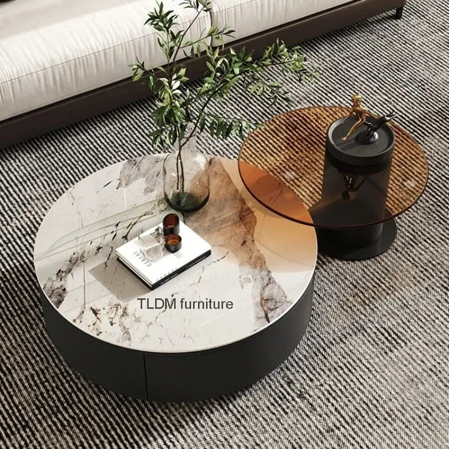 

Black Coffee Table Metal Round Ultra Low Industrial Gloss Up and Down Natural Hall Tables Aesthetic Bijzettafel Home Furniture