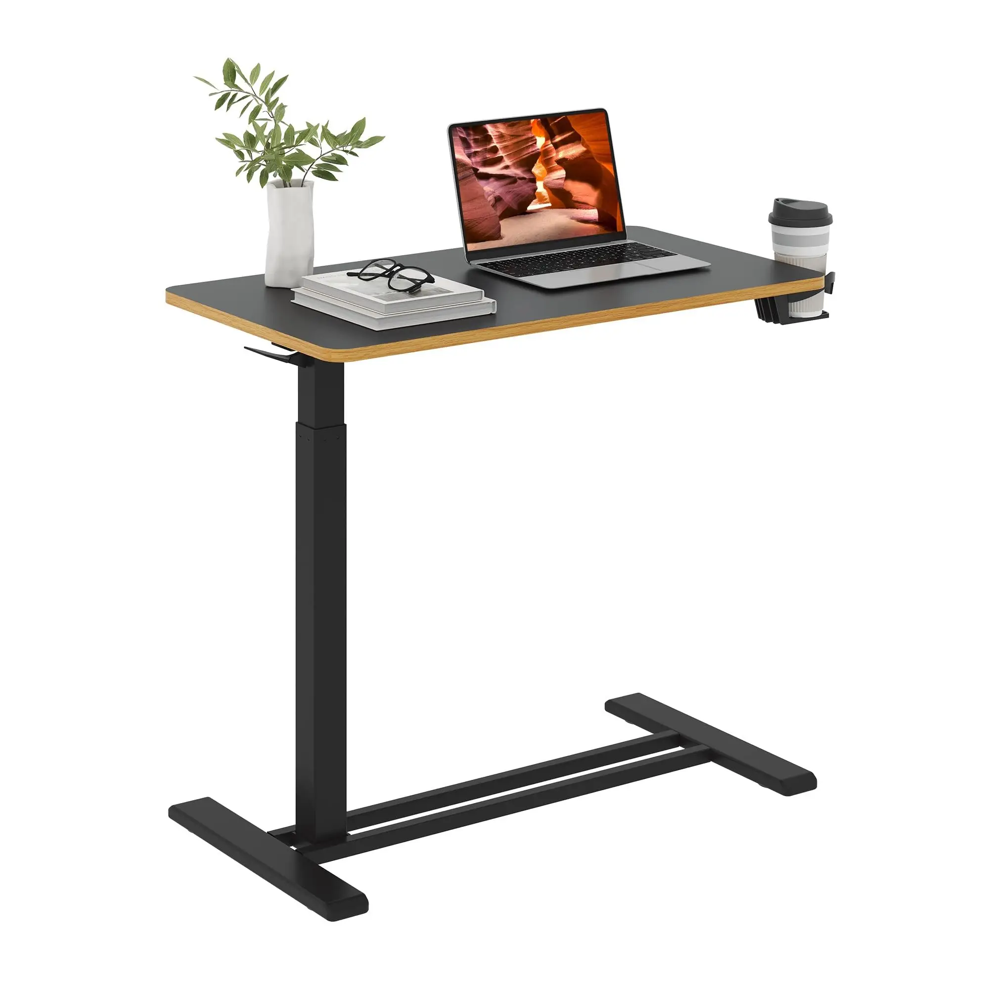 Medical Overbed Adjustable Bede Table with Hidden Casters, Pneumatic Mobile Rolling Laptop Standing Desk with Tray for