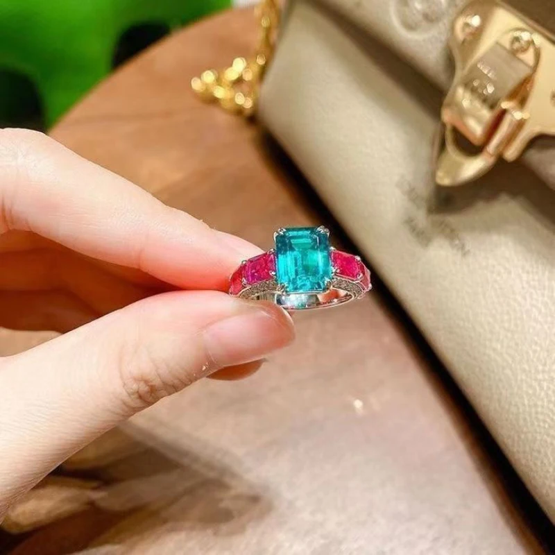 

New in Luxury and Exquisite Gorgeous Square Red Blue Gem Engagement Rings for Women Wedding Jewelry Gifts To Girlfriend