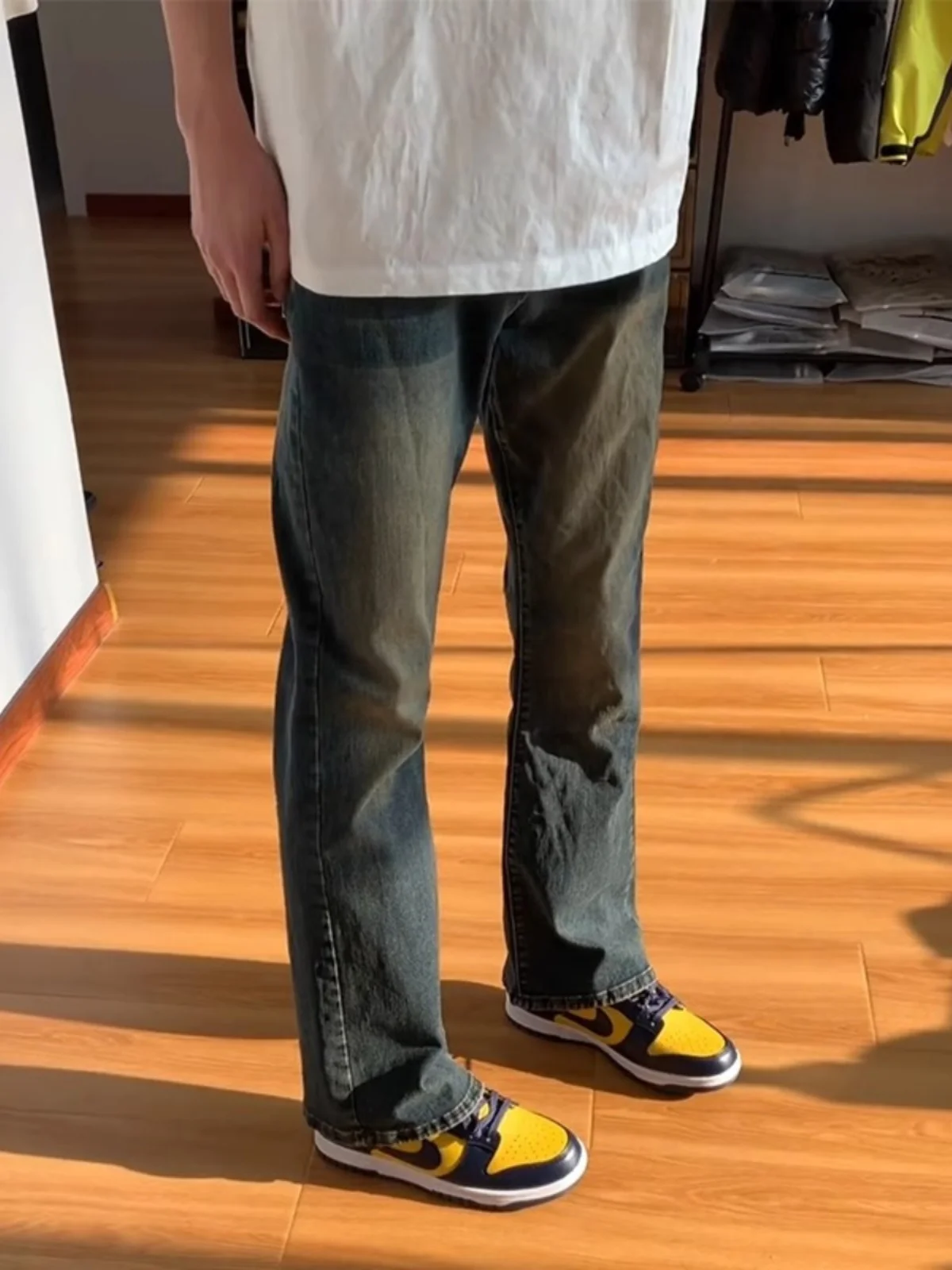 

Classic Straight Fit Blue Jeans Men's High Street Vibe Sle Wear Resistant Casual Straight Leg Jeans Youth Trendy Wear