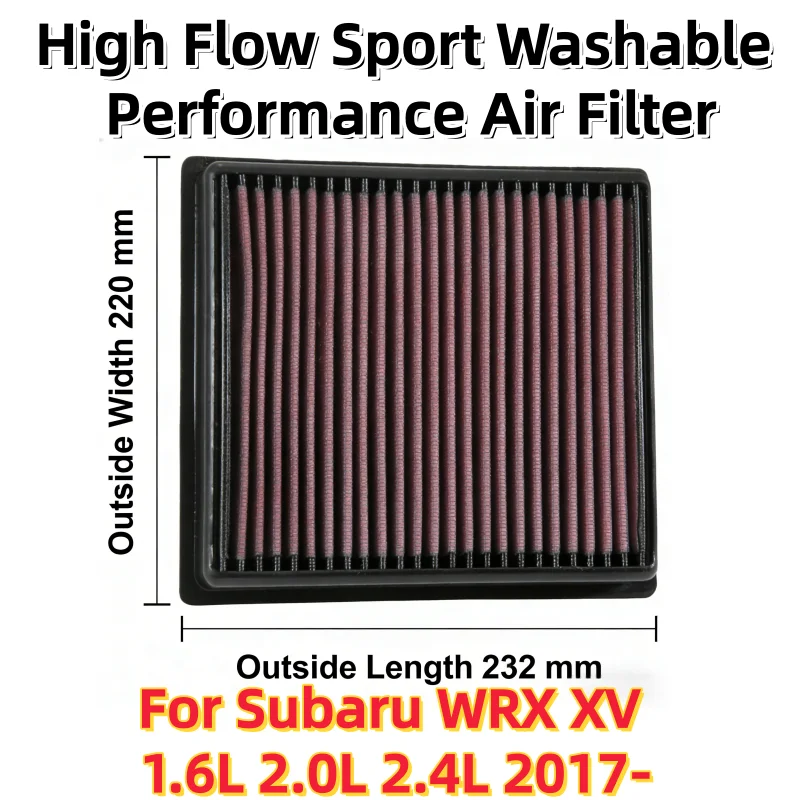 

For Subaru WRX XV 1.6L 2.0L 2.4L 2017- High Flow Sport Washable Performance Panel Air Filter Intake System Replacement 33-5064