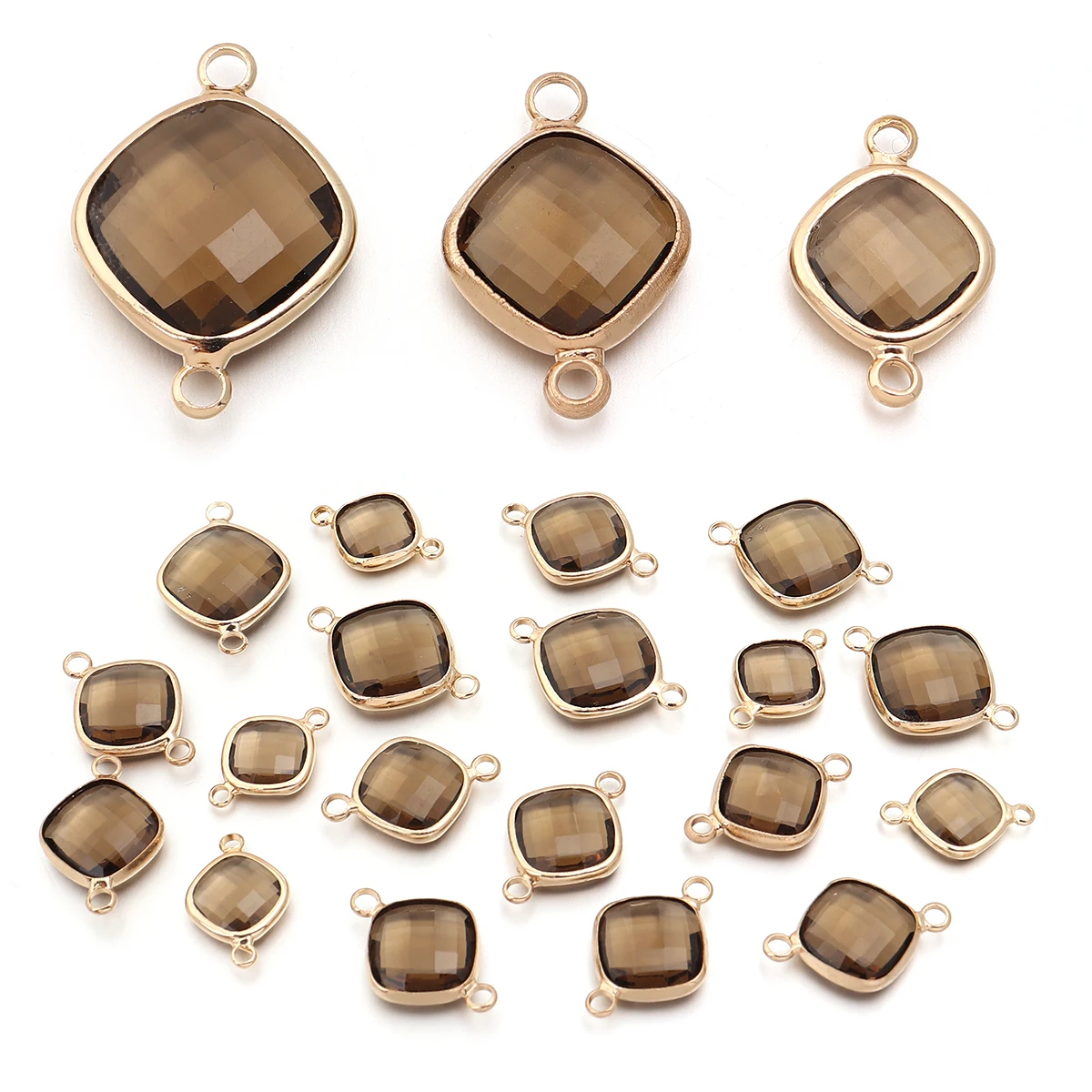 5 Stück/Lot quadratische facettierte Glasanhänger mit Metallkanten, Zweiloch-Verbinder, Charm für Armband, Halskette, DIY-Schmuckherstellung, Zubehör – Detail 7