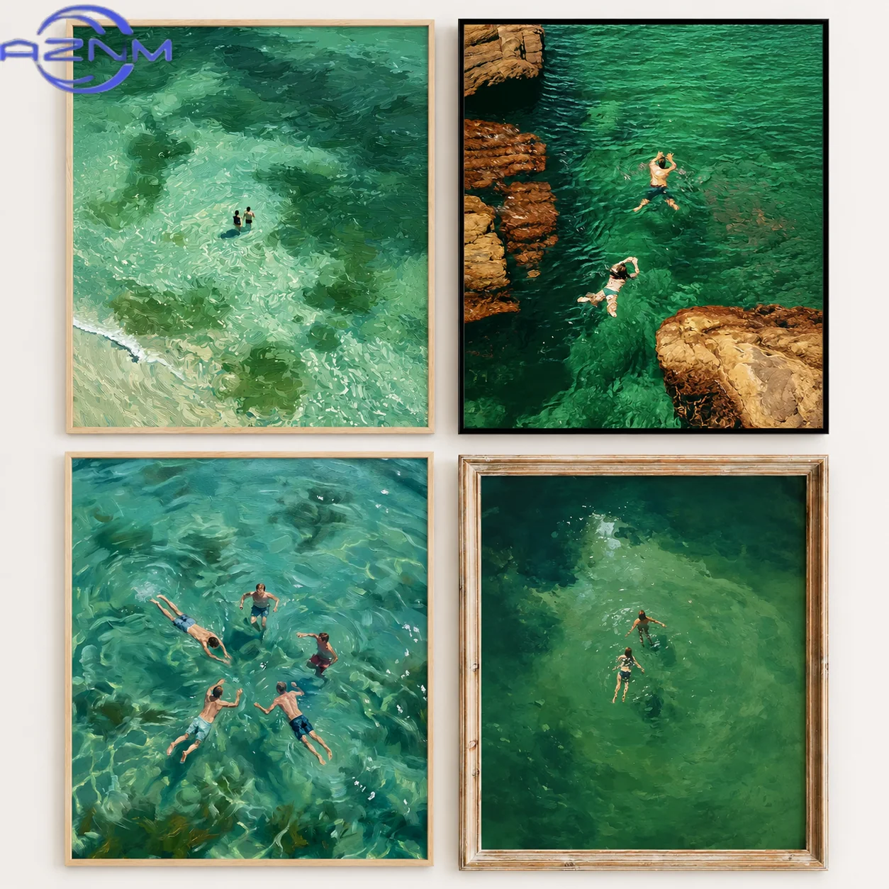 AZNM Swimming in Green Abstract Print | Vintage Retro Wall Art | Minimalist Green Holiday Decor | Digital Art Gift | Instant Dow