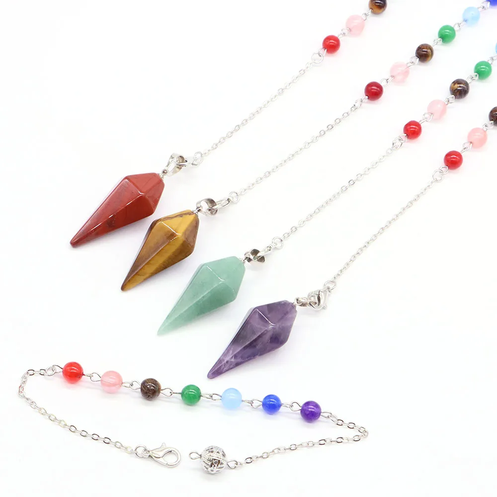 Natural Stones Pendulum For Dowsing Cone Polygon Healing Pointed Crystals Pyramid Pendants Amulet Divination Witchcraft Pendule