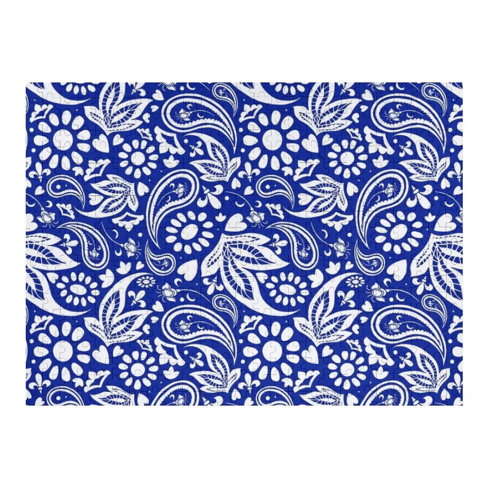 

Boho Chic Blue and White Paisley Pattern Jigsaw Puzzle Wood Adults Baby Wooden Puzzle