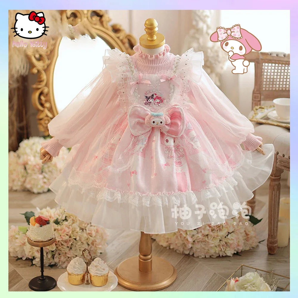 

kawaii Melody Kuromi Children's Lolita Dresses Sanrios Anime Y2K Girls Dress Birthday Party Spring Tulle Dress Princess Dres