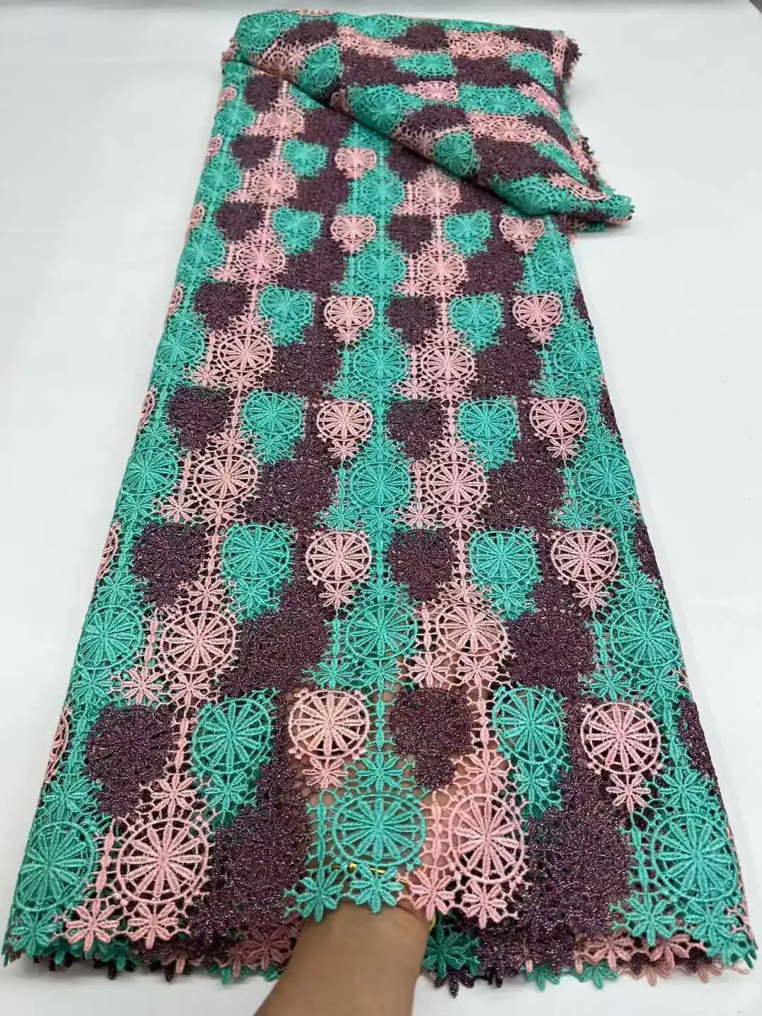 New African Cord Guipure Lace Fabric 2025 French Asoebi Chantilly Water Soluble Lace Fabric High Quality for Party Dress AH1518