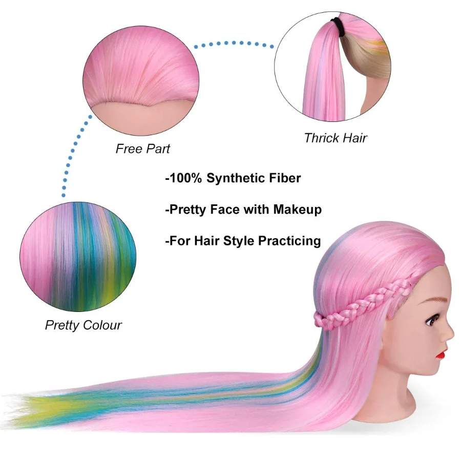 رأس عارضة أزياء للشعر الملون مقاس 29 بوصة لممارسة وتدريبات تصفيف الشعر في صالونات التجميل والتعليم والإبداعي