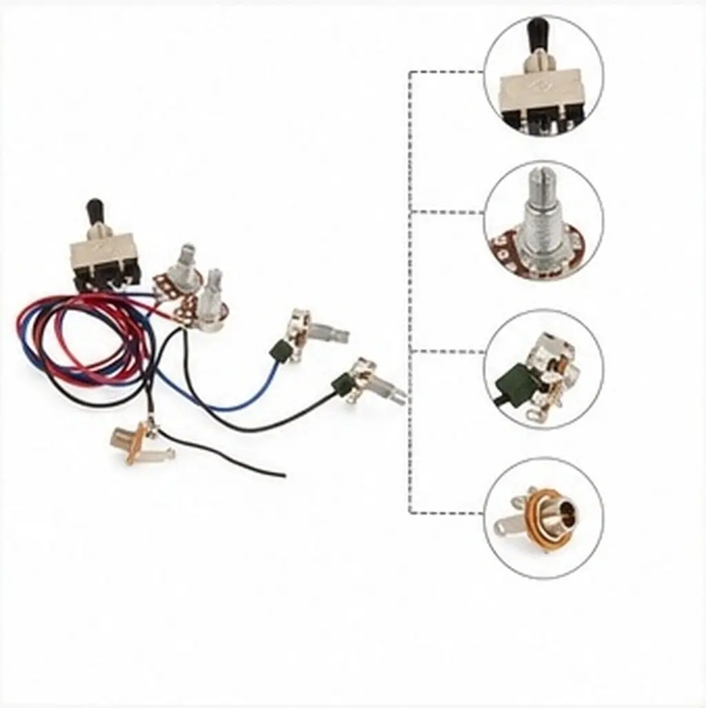 Prewired Guitar Wiring Harness 3 Way Toggle Switch Jack Long Shaft Pots 2 Volume 2 Tone Replacement