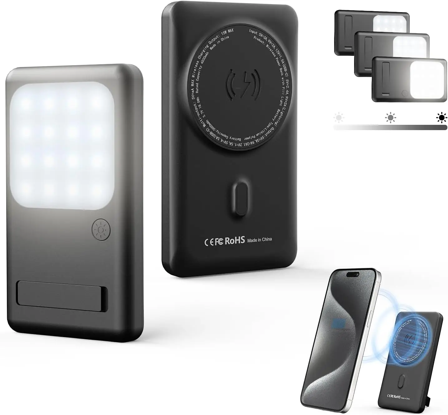 

Moman 66 LED High Power Rechargeable Magnetic Selfie Light with 3 Adjustable Light Modes 5000mAh Battery 5600K Color Temperature