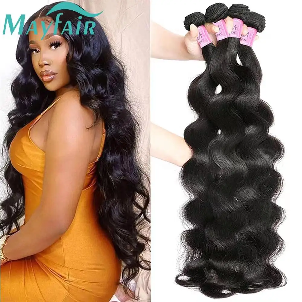 Body Wave Bundles Human Hair Brazilian Weaving Natural Black 3 4 Bundles Deal Virgin Hair 30 32Inch Raw Hair Extensions