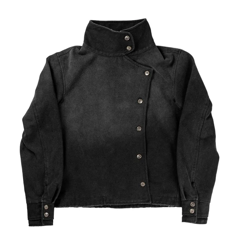 New Dark Heavy vintage Trench Jacket Y2K European American Stylish Loose Stand Collar Women Autumn Winter Outer Top