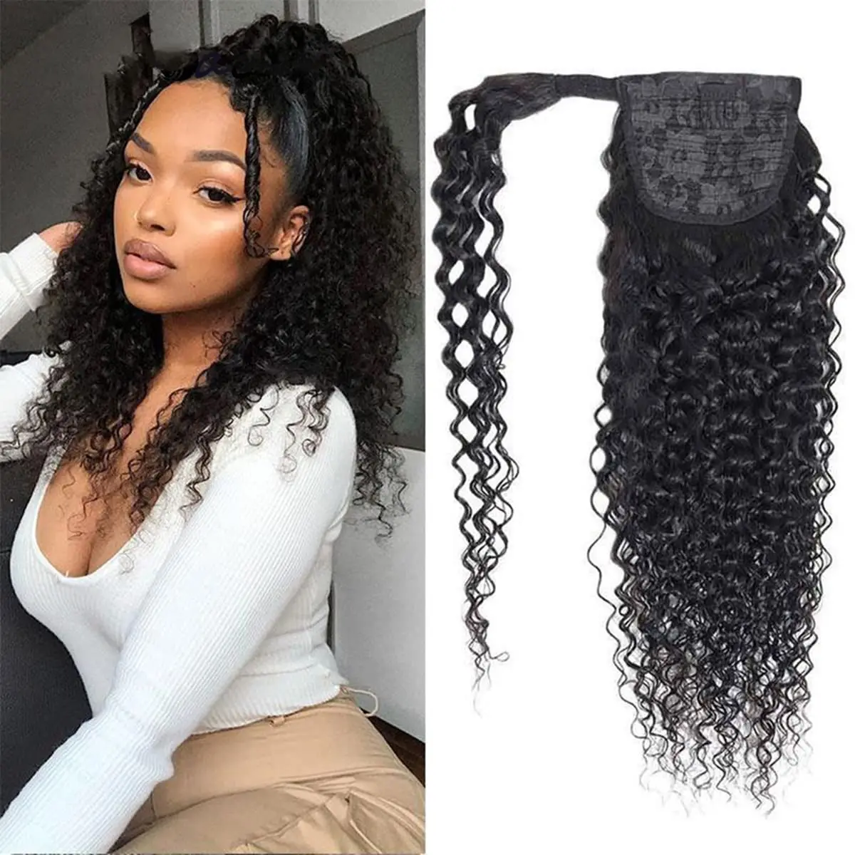 Ulrica Curly Ponytail Human Hair Extensions Clip In For Women Wrap Around Pony Tail Curly Human Hair Ponytail Hairpieces