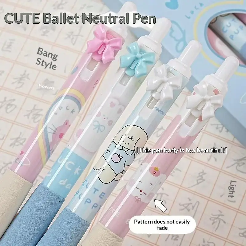 

New 4Pcs Black And White Bow Press Pen Grip Super High Value 0.5mm Brush Question Quick Drying Press Cartoon Neutral Pen