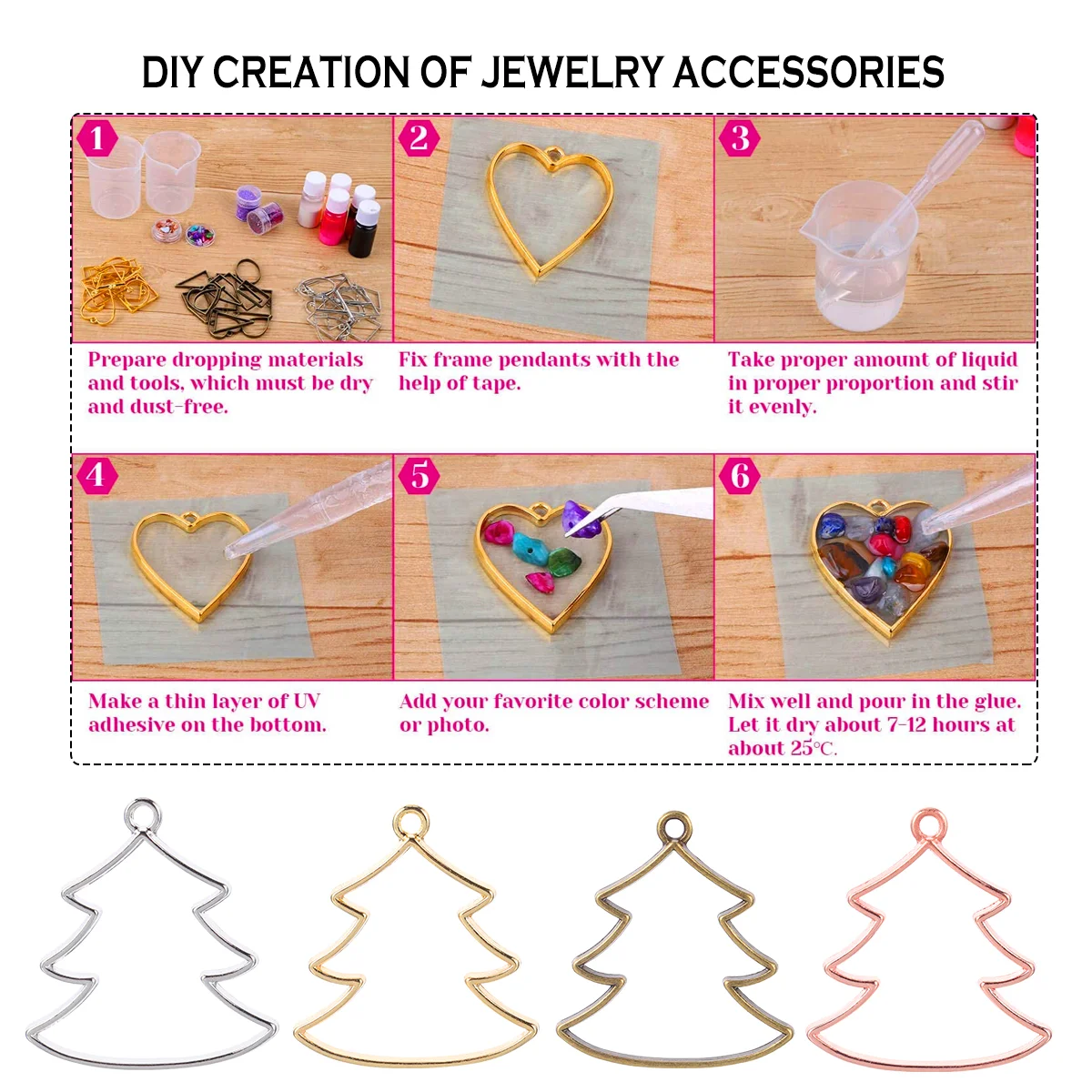 Handmade Epoxy Gift Frame DIY Pendant Vintage Christmas Tree Charms Jewelry Props Jewlery