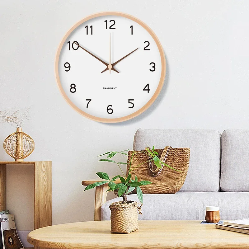 Wall clock wooden Japanese unprinted clock Nordic style living room simple atmosphere dining room Japanese wall watch