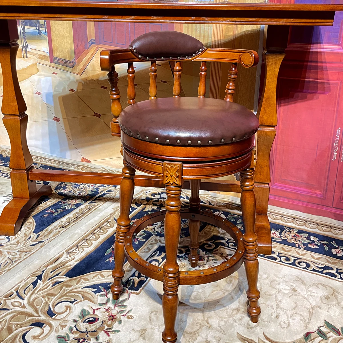 Chaise de bar en bois massif avec dossier rotatif, tabouret haut, île de la maison américaine, île de cuisine, européen