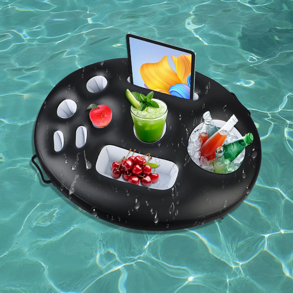 

8/9 Holes Beer Holder Floating Drink Tray Portable Inflatable Cup Holder Buffet Serving Bar Beverage, Fruit, Tablet, Cell Phone