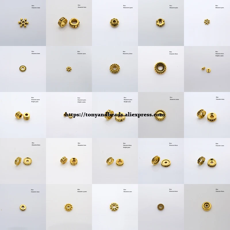 (50 Pcs / Lot!)  European Spacer Charm Connector Crimp End Beads Alloy Antique Gold Color Plt for Bracelet Making