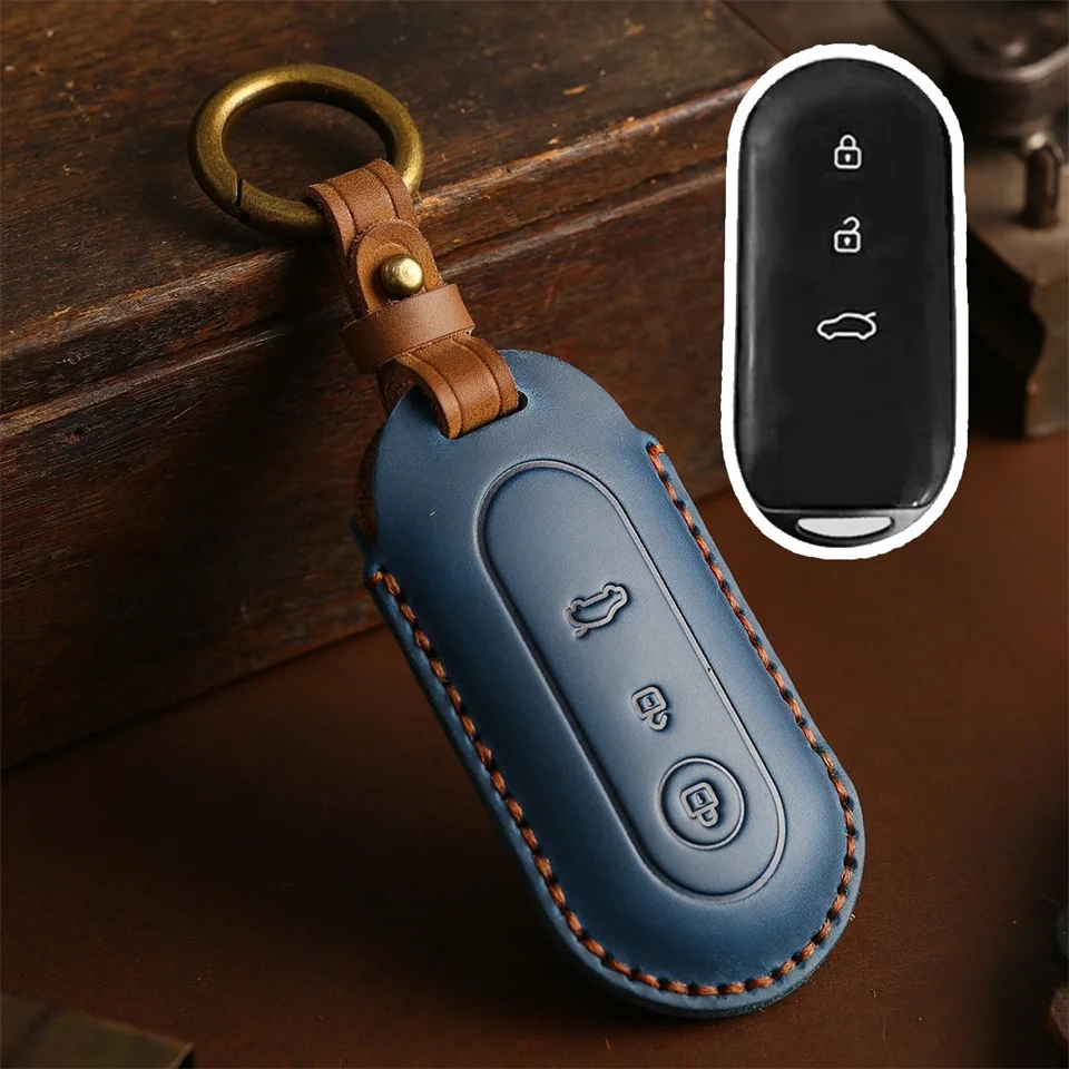 Leather Car Smart Key Case Cover for Aito M5 M7 2022 3 Buttons Remote Protection Shell Keychain Auto Accessories