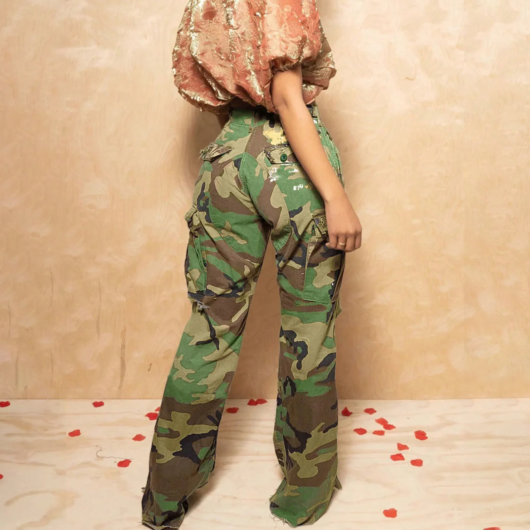 Cargo Pant Women Camouflage Long Pants Print High Waist Straight Trousers Y2k Streetwear Elegant Splice Work Casual 2025