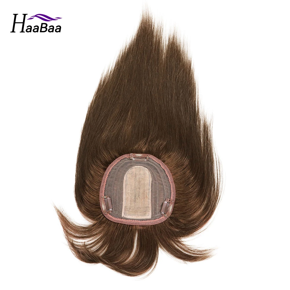 Toppers de cabelo reto para mulheres, 100% extensões de cabelo humano, franja com clipe, cor marrom, injeta parte do cabelo, 13x13cm, 12"