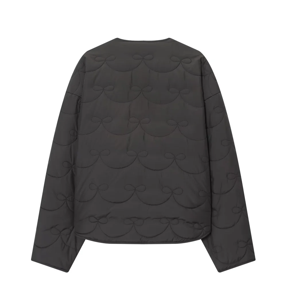 New autumn and winter women's fashion loose casual round neck long sleeved butterfly knot quilted jacket